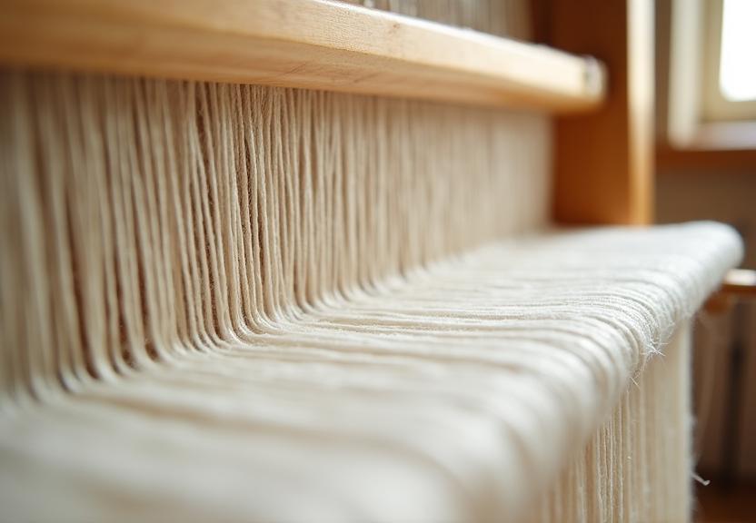 Traditional textile loom weaving organic cotton